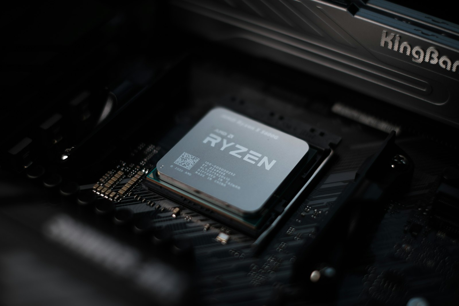 Close-up of a CPU processor on a motherboard